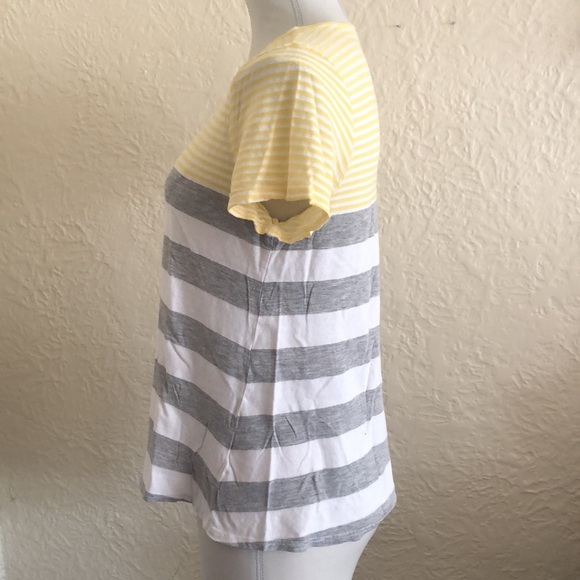 Michael Stars White Gray Yellow Stripe T-Shirt - Picture 2 of 8